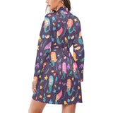 beautiful mermaid Fish jellyfish algae other marin Women's Long Sleeve Belted Night Robe