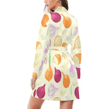 Onion garlic white red pattern Women's Long Sleeve Belted Night Robe