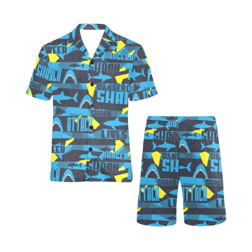Shark dangerous Men's V-Neck Short Pajama Set