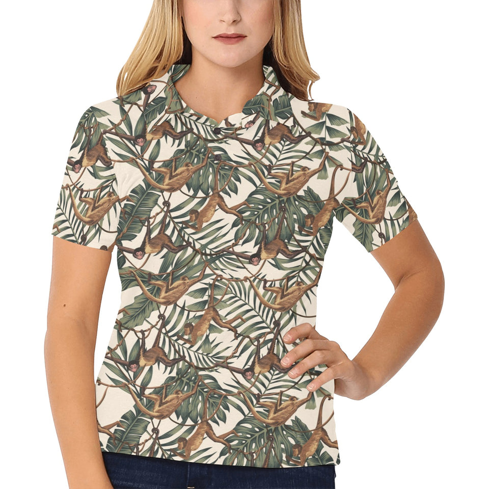 Monkey tropical leaves background Women's All Over Print Polo Shirt