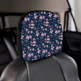 Pink sakura cherry blossom blue background Car Headrest Cover