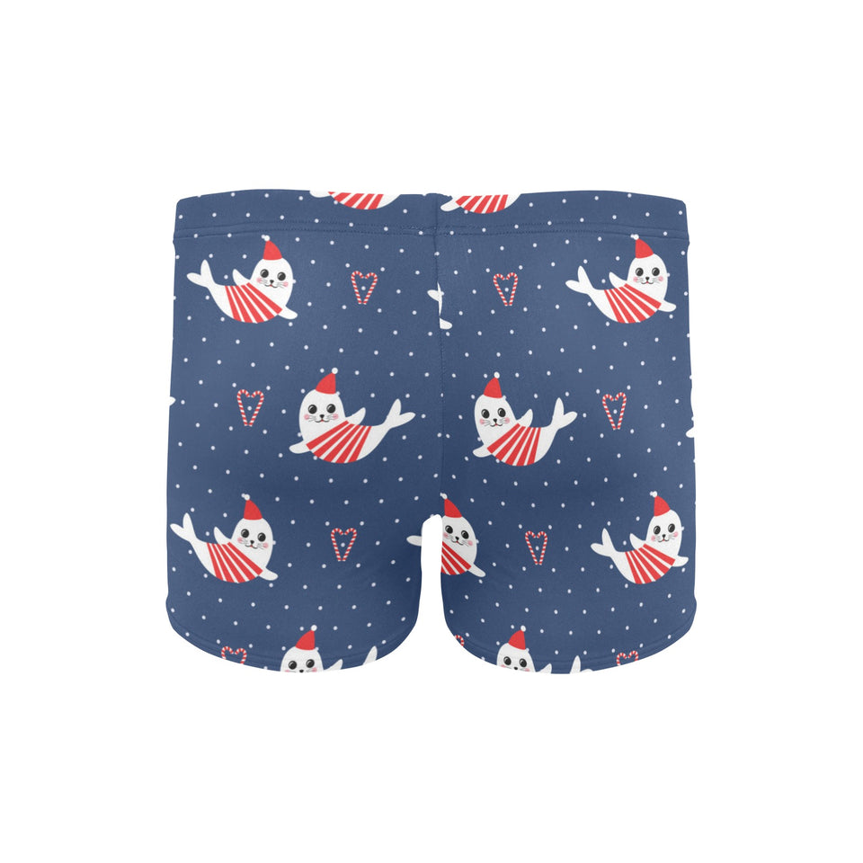 Cute sea lion seal christmas hat candy cane heart Men's Swimming Trunks