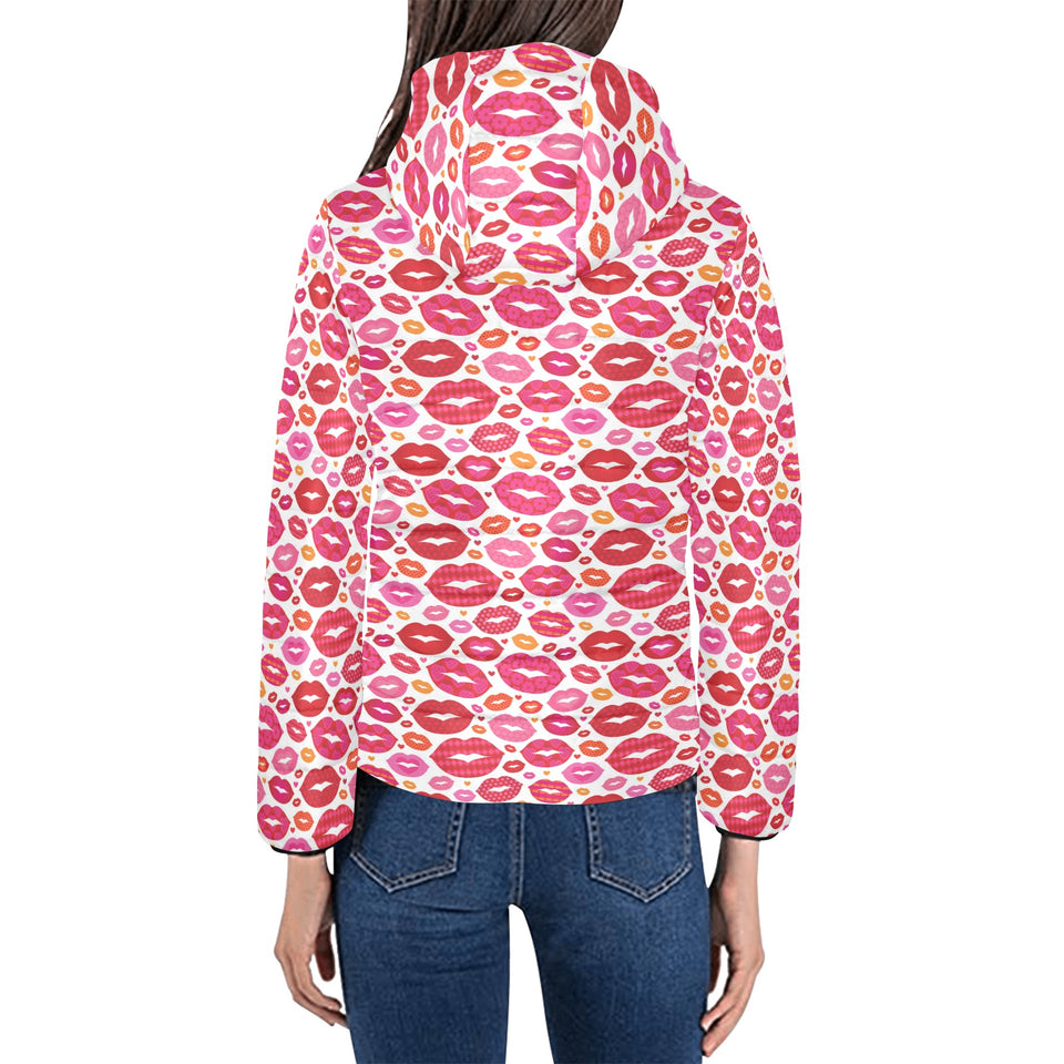 Lips Pattern Print Design 01 Women's Padded Hooded Jacket