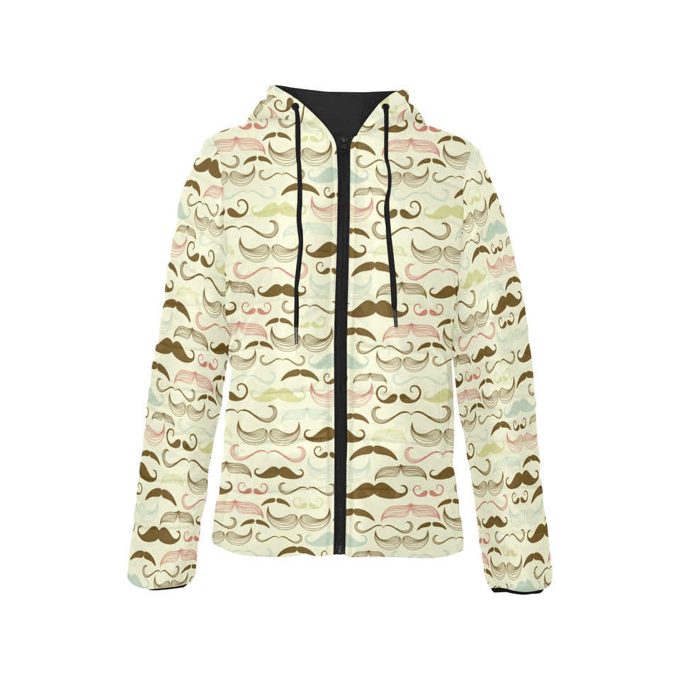 Mustache Beard Pattern Print Design 01 Women's Padded Hooded Jacket