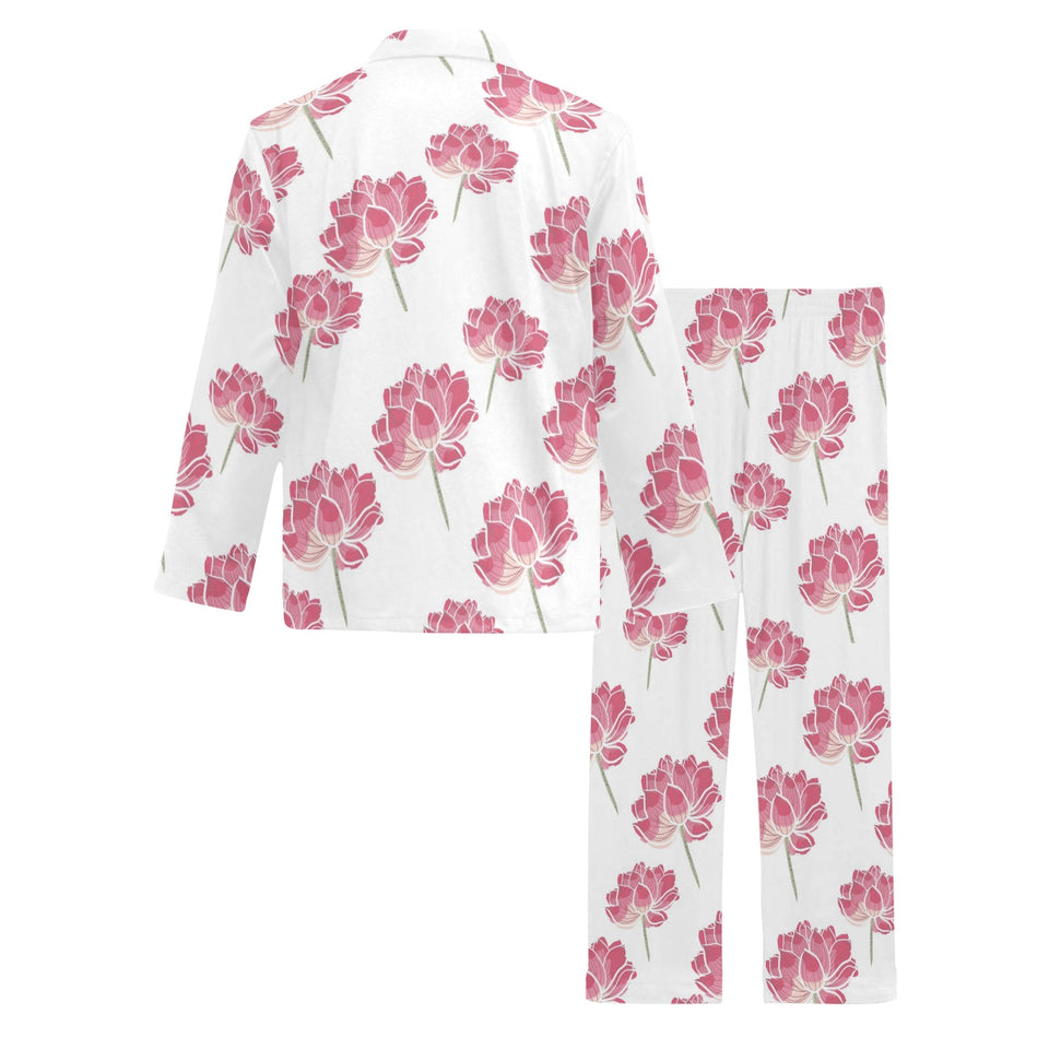 Pink lotus waterlily pattern Men's Long Pajama Set