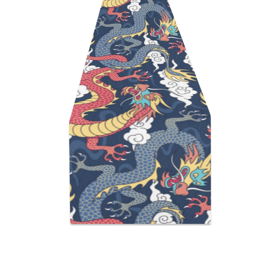 Blue red dragon cloud pattern Table Runner