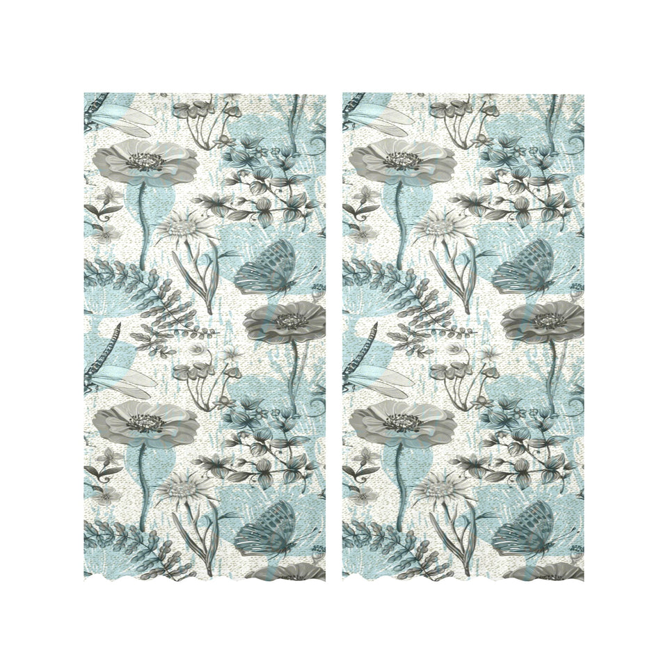 Dragonfly Butterfly Plants insect flower vintage s Gauze Curtain