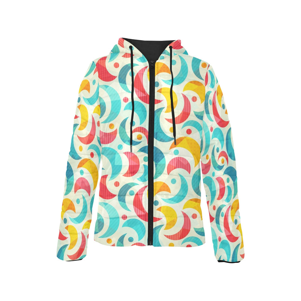 Colorful moon pattern Women's Padded Hooded Jacket