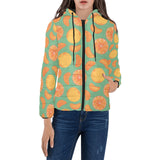 orange fruit pattern green background Women's Padded Hooded Jacket