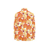 Orange yellow orchid flower pattern background Women's Long Sleeve Polo Shirt