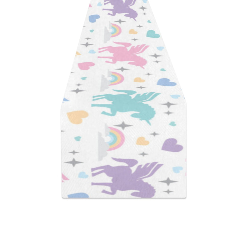 colorful unicorn rainbow heart pattern Table Runner