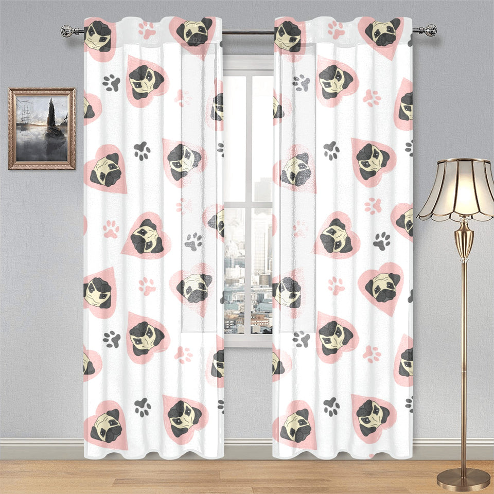 Cute pugs pink heart paw pattern Gauze Curtain