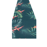 heliconia flowers, palm and monstera leaves on bla Table Runner