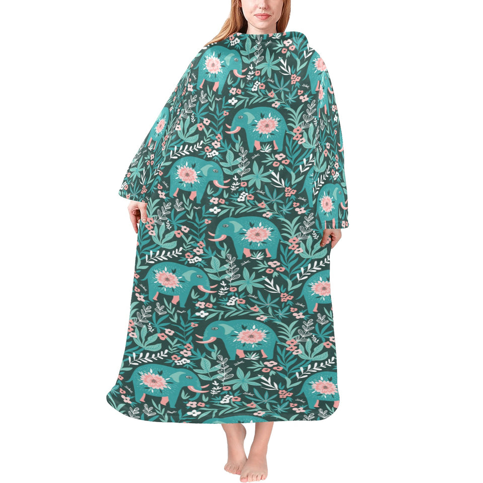 Elephants jungle pattern Blanket Robe with Sleeves