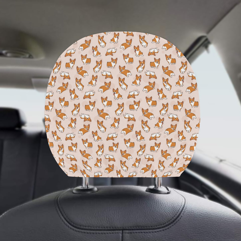 Cute Corgis Pattern pink background Car Headrest Cover