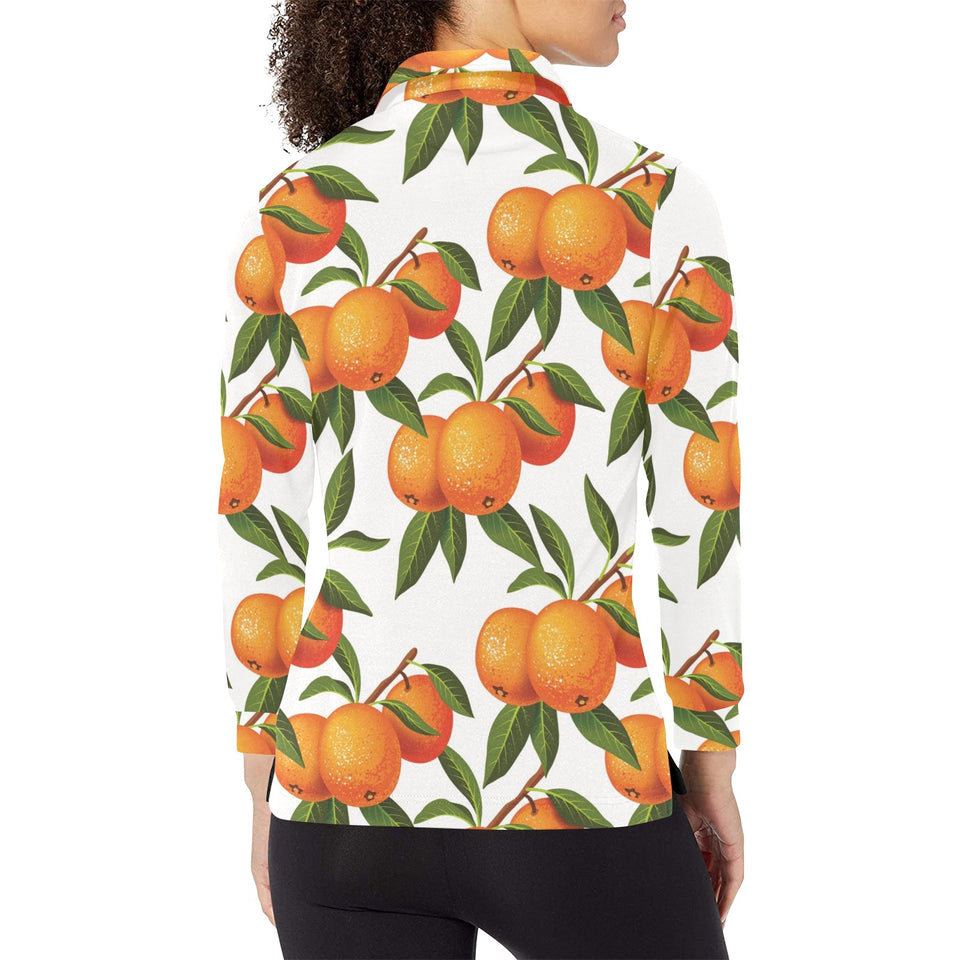 Oranges pattern background Women's Long Sleeve Polo Shirt