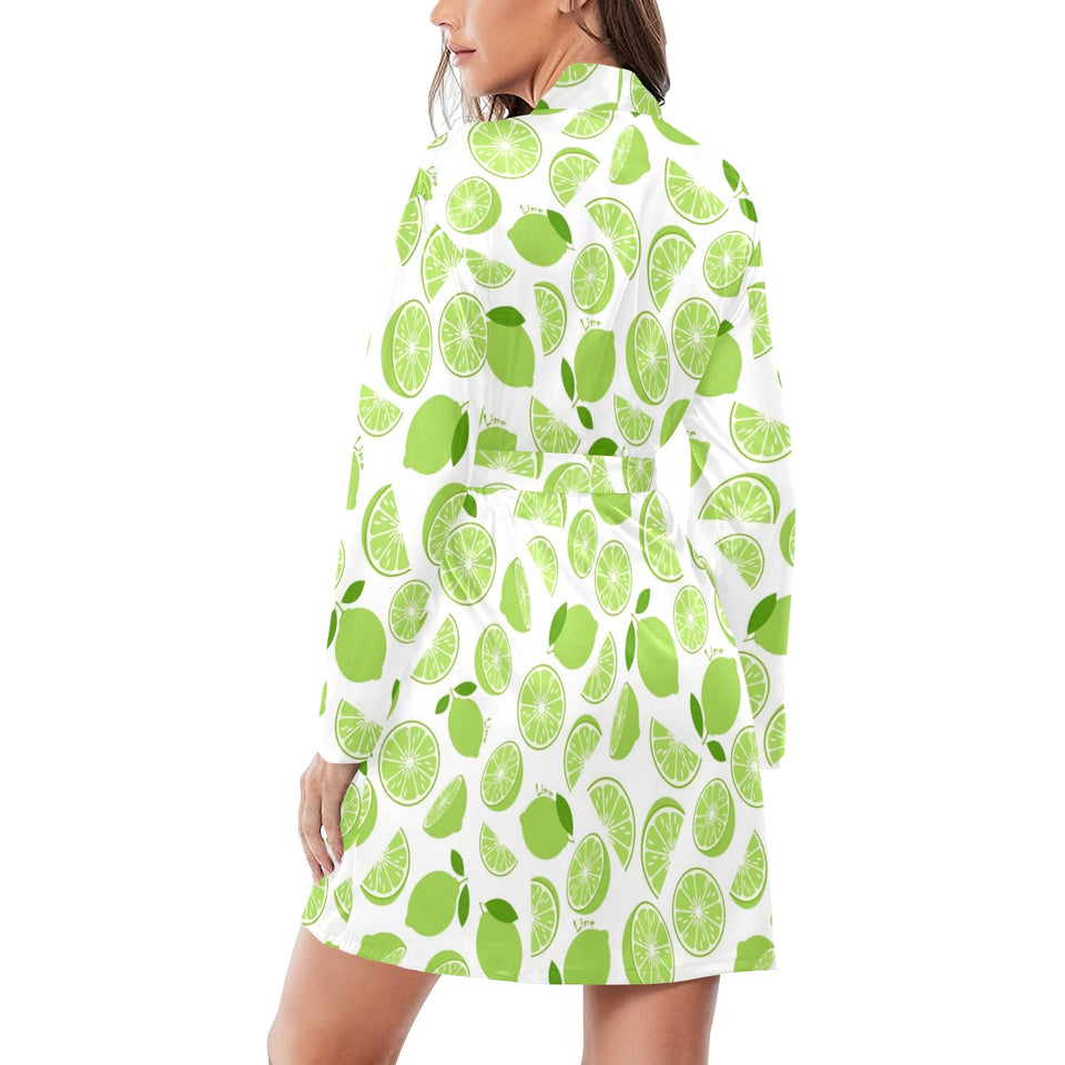 Lime design pattern Women's Long Sleeve Belted Night Robe
