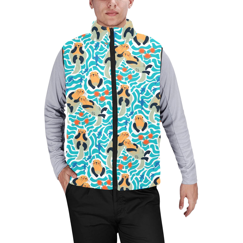 Cute sea otters fishe sea urchin pattern Men's Padded Vest