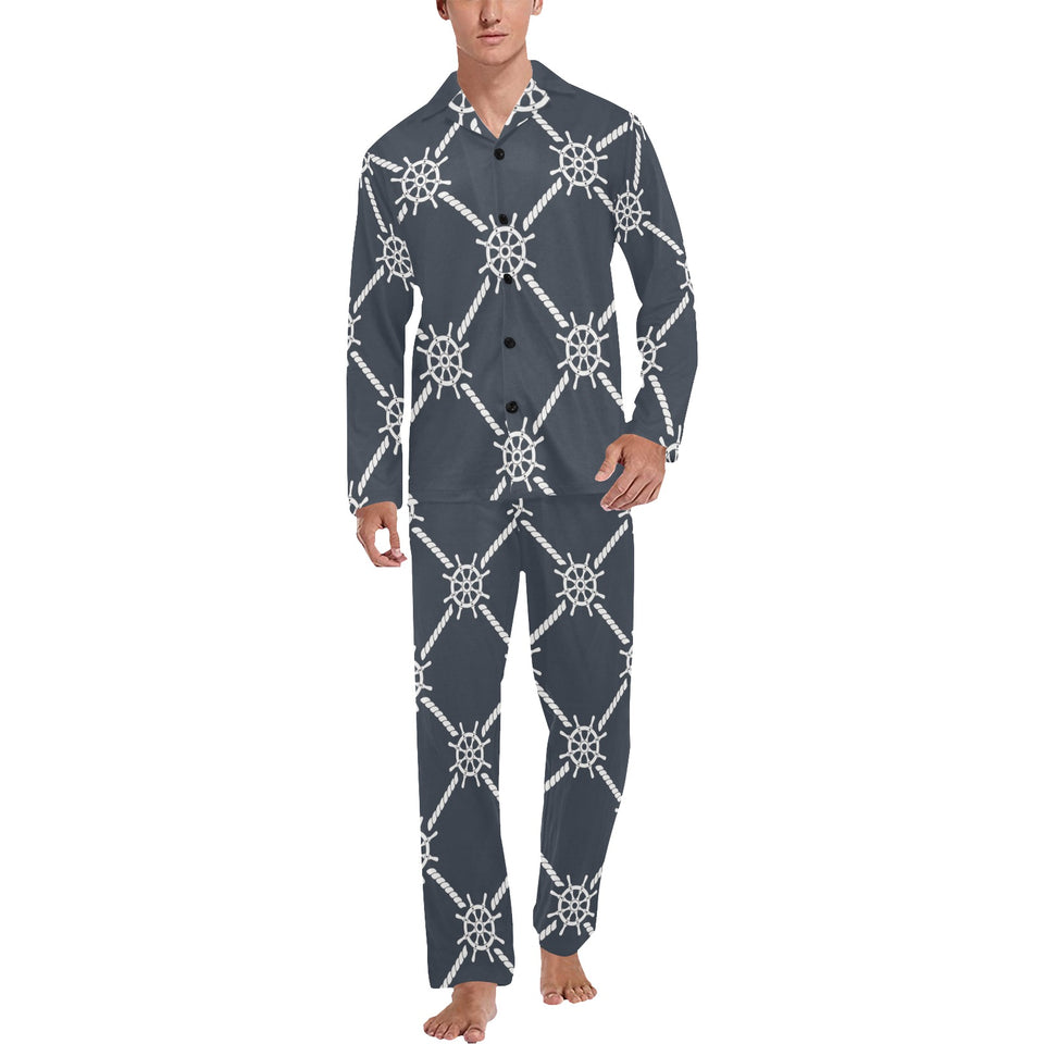 nautical steering wheel rope pattern Men's Long Pajama Set