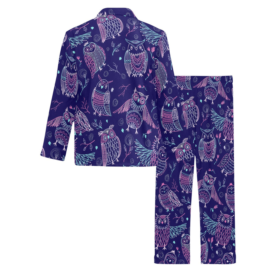 Cute owls pattern boho style ornament Men's Long Pajama Set