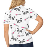 Hand Drawn faces of pandas pattern Women's All Over Print Polo Shirt