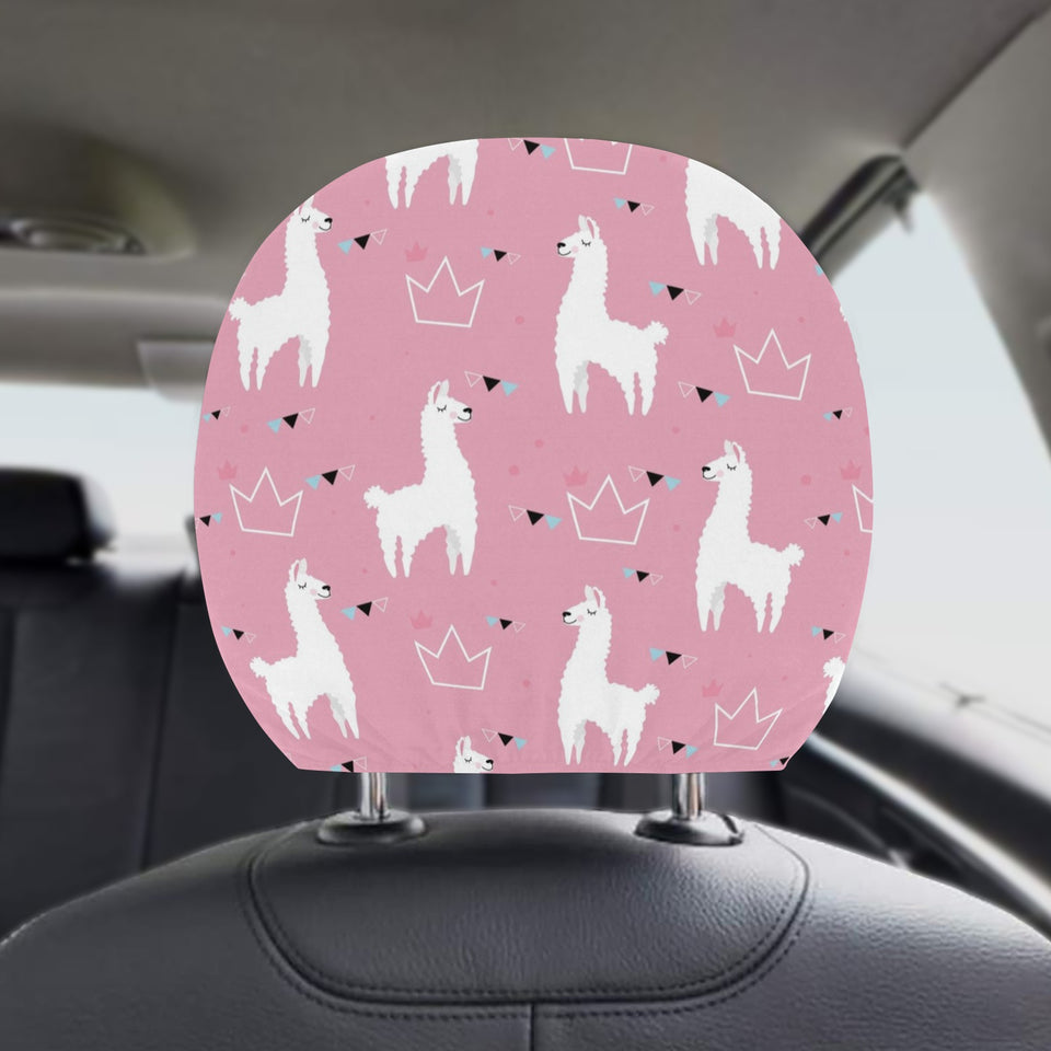 Llama Alpaca pink background Car Headrest Cover