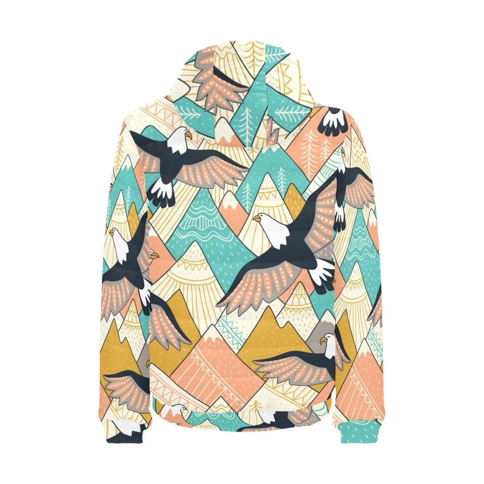 Eagle Pattern Print Design 02 Men's Padded Hooded Jacket