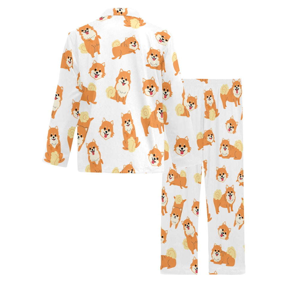 Brown pomeranian pattern Men's Long Pajama Set