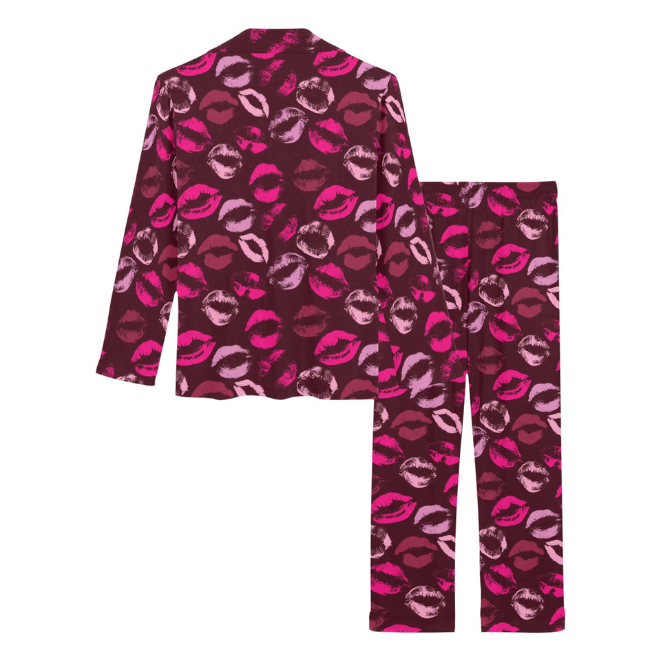 Lips Pattern Print Design 03 Women's Long Pajama Set