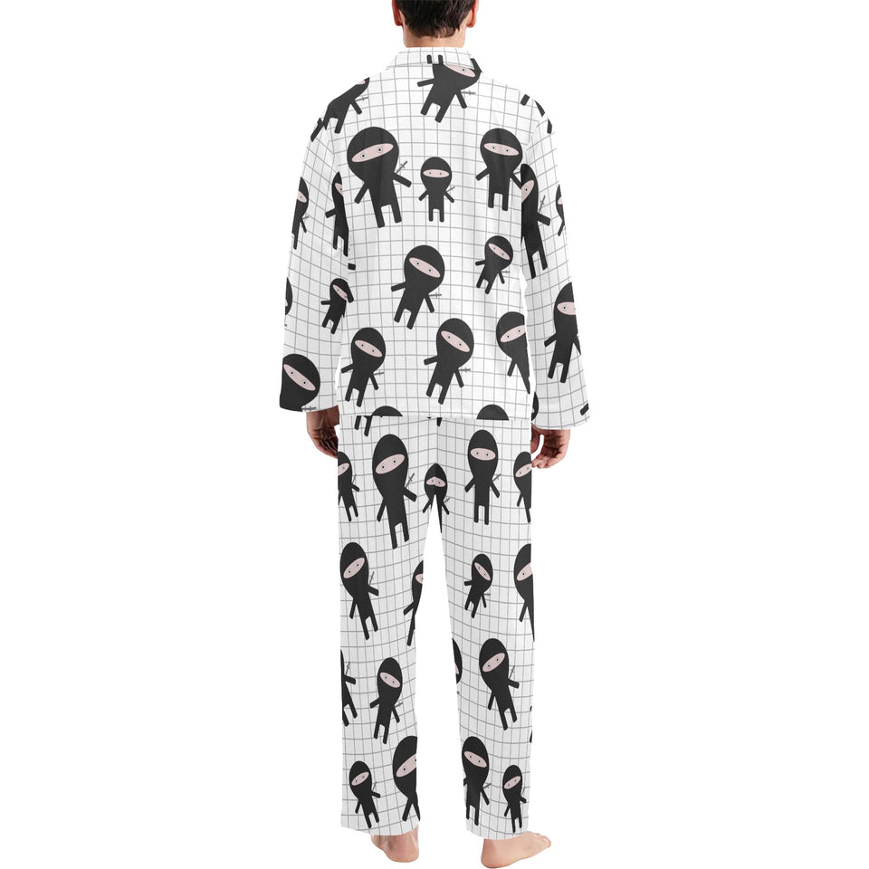 Ninja pattern plaid background Men's Long Pajama Set