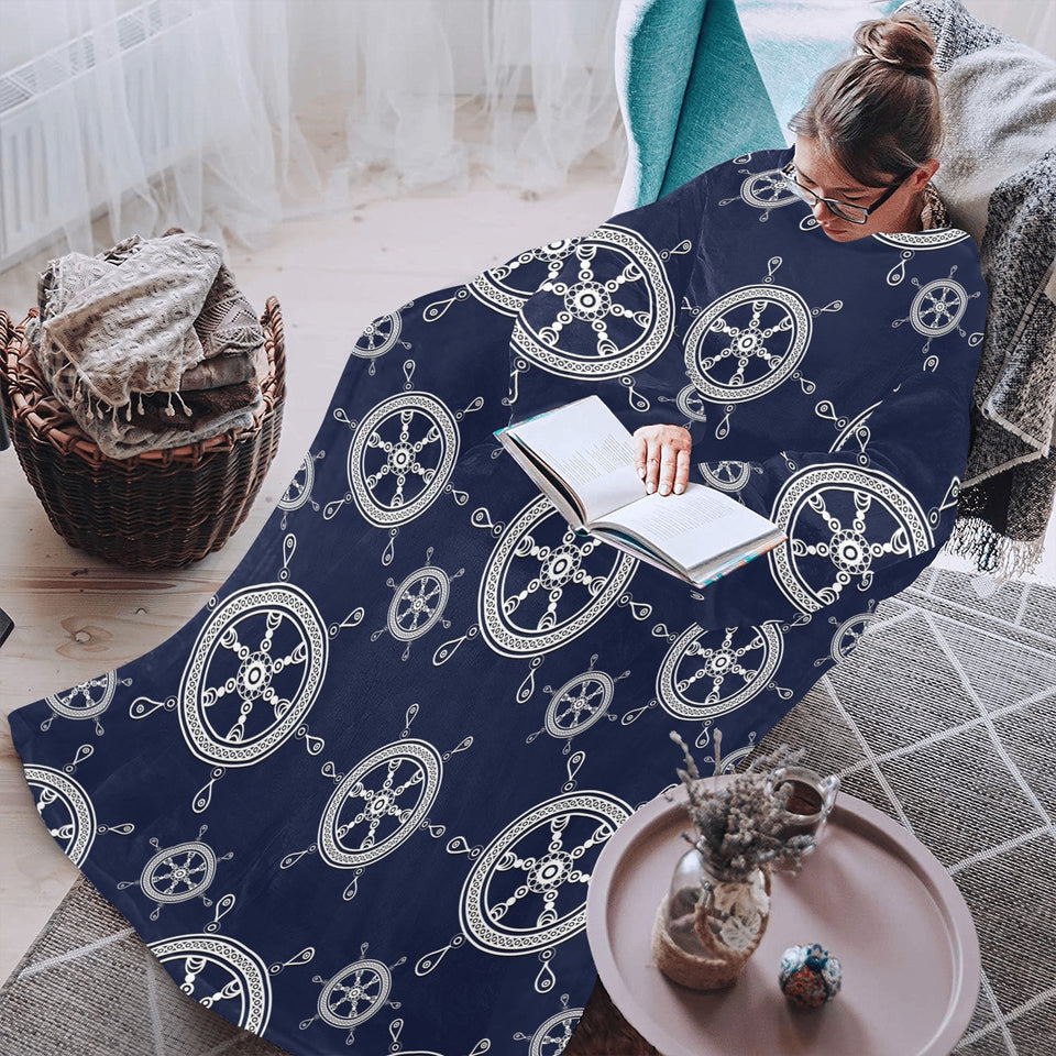 nautical steering wheel design pattern Blanket Robe with Sleeves