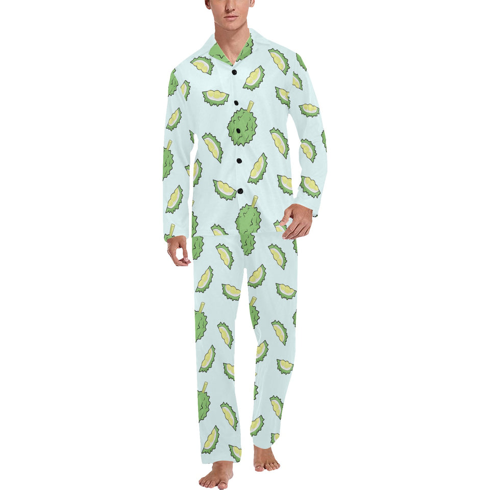 Durian pattern blue background Men's Long Pajama Set