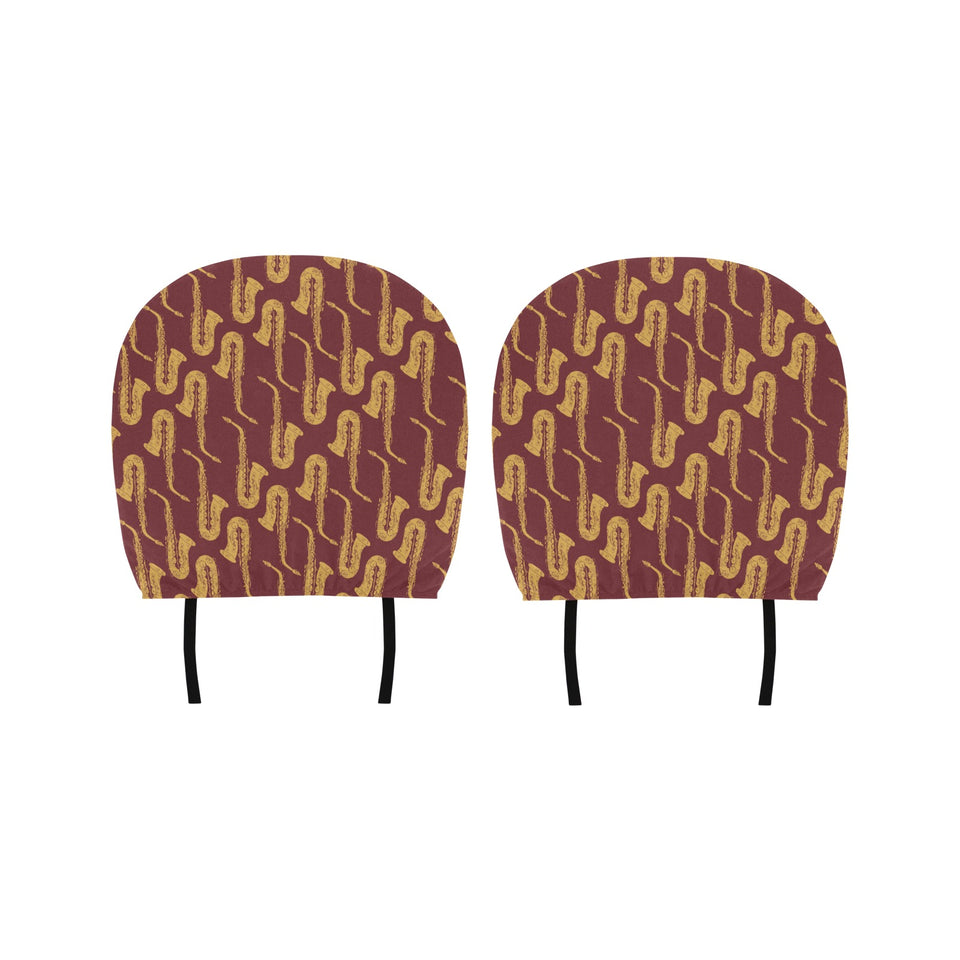 Hand drawn gold saxophone red background Car Headrest Cover