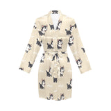 Cute Siberian Husky Women's Long Sleeve Belted Night Robe