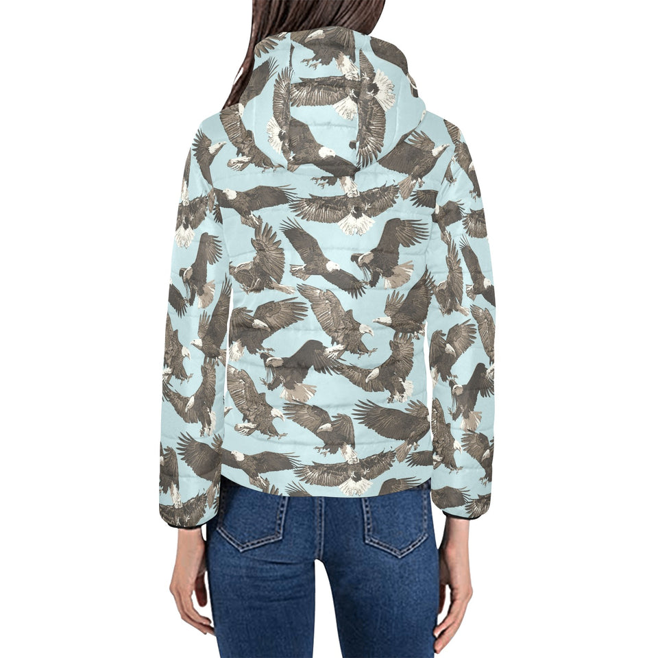 Eagle Pattern Print Design 01 Women's Padded Hooded Jacket
