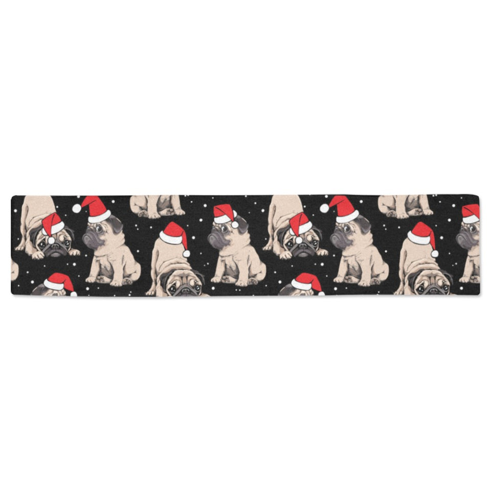 Christmas Pugs Santa_s red cap pattern Table Runner
