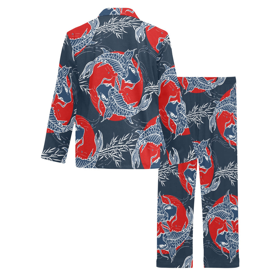 Koi Fish Carp Fishs hand drawn japanese art Men's Long Pajama Set