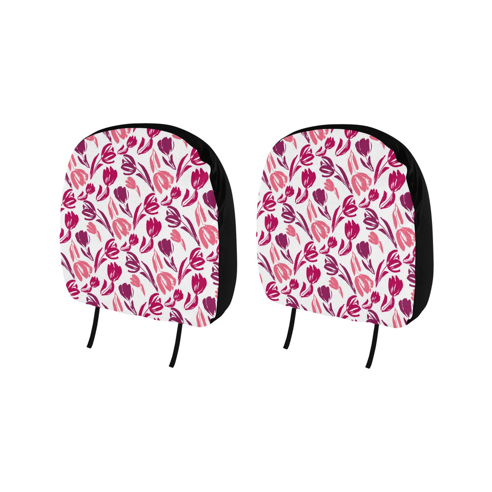 pink sketch tulip pattern Car Headrest Cover