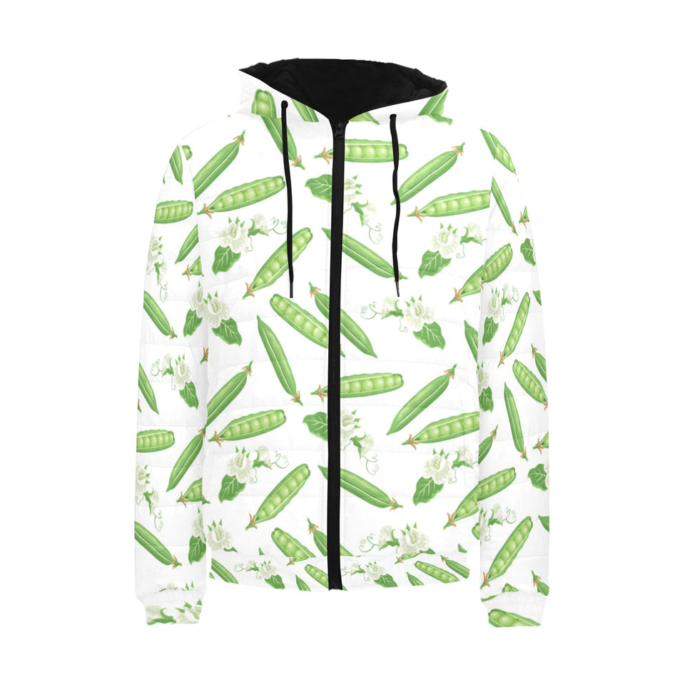 Green Peas Pattern Print Design 04 Men's Padded Hooded Jacket