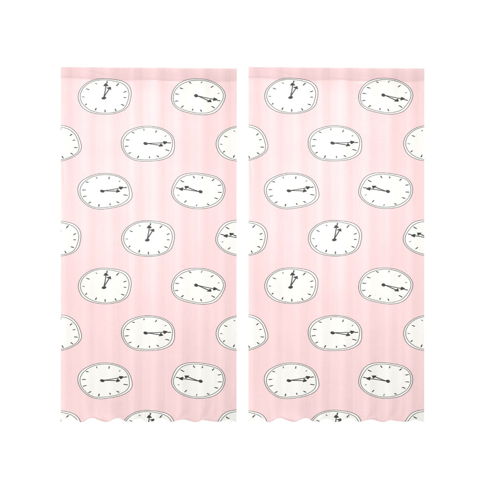 Clock pattern pink blackground Gauze Curtain