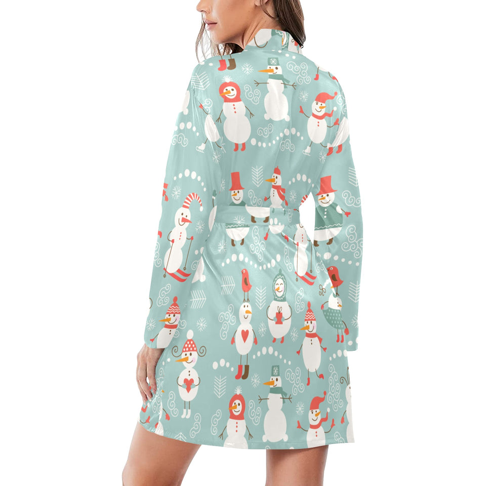 Cute snowman pattern Women's Long Sleeve Belted Night Robe