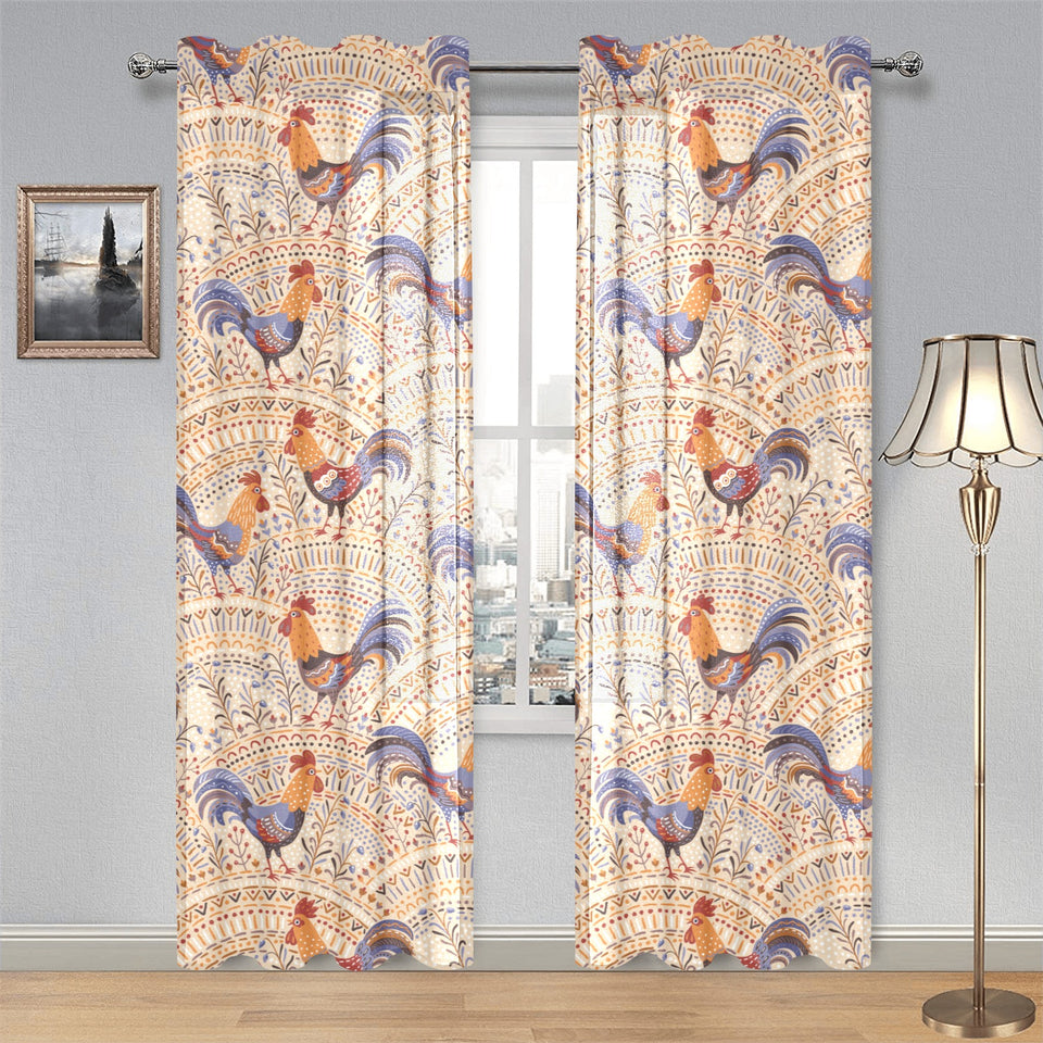 Cute rooster chicken cock floral ornament backgrou Gauze Curtain
