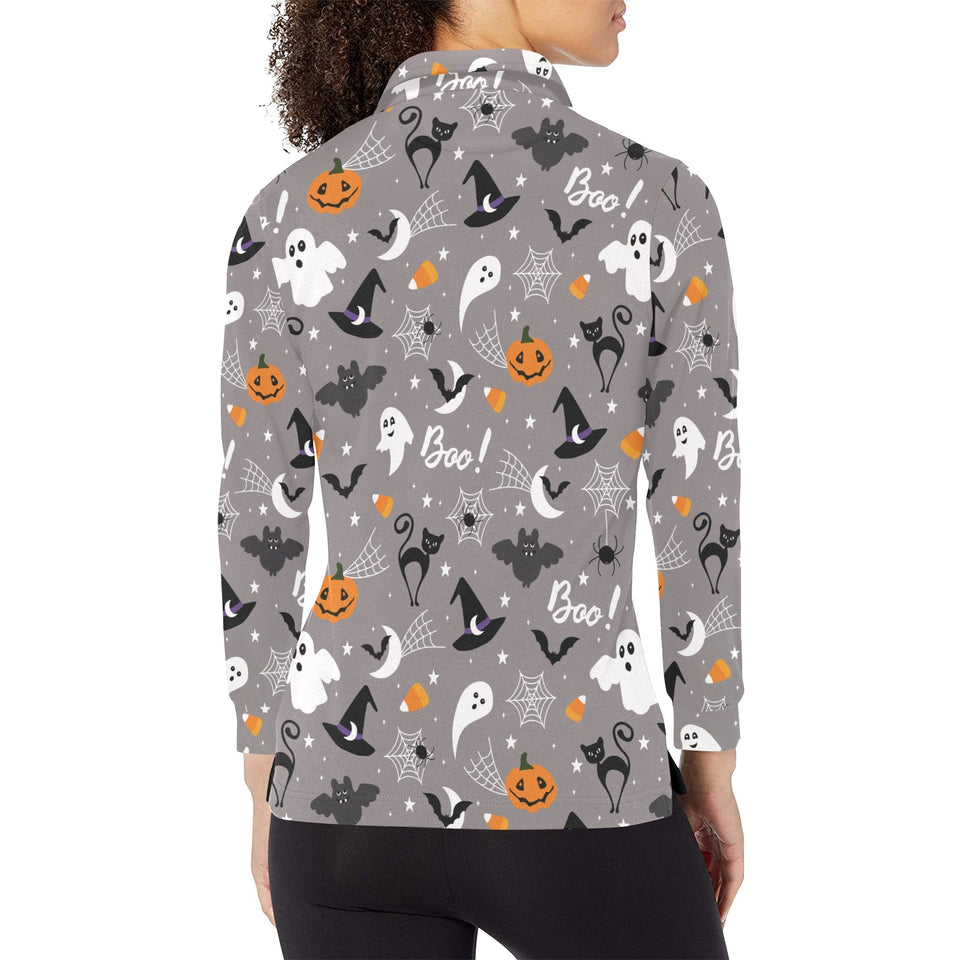 Halloween design pattern Women's Long Sleeve Polo Shirt