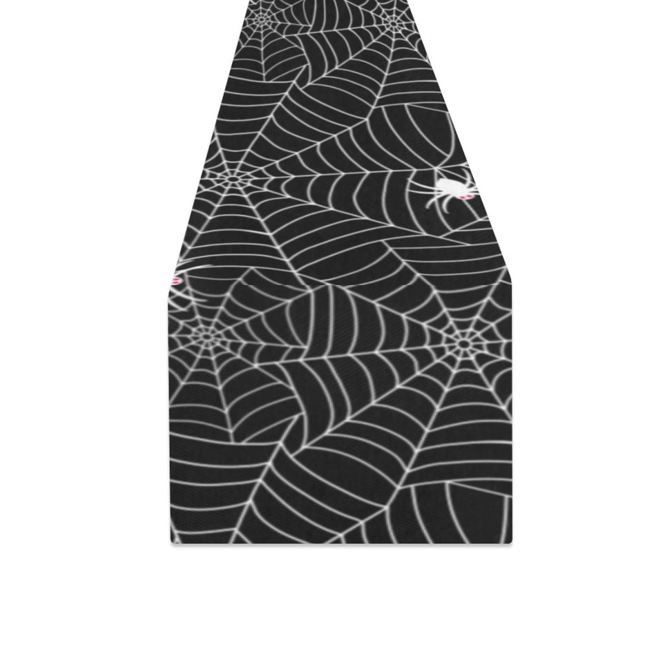 Spider web design pattern Black background white c Table Runner