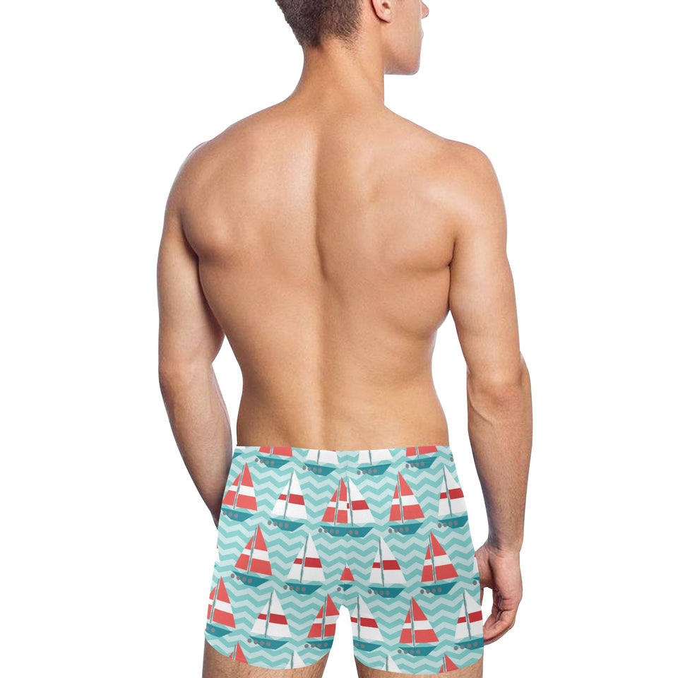 Red White sailboat wave background Men's Swimming Trunks
