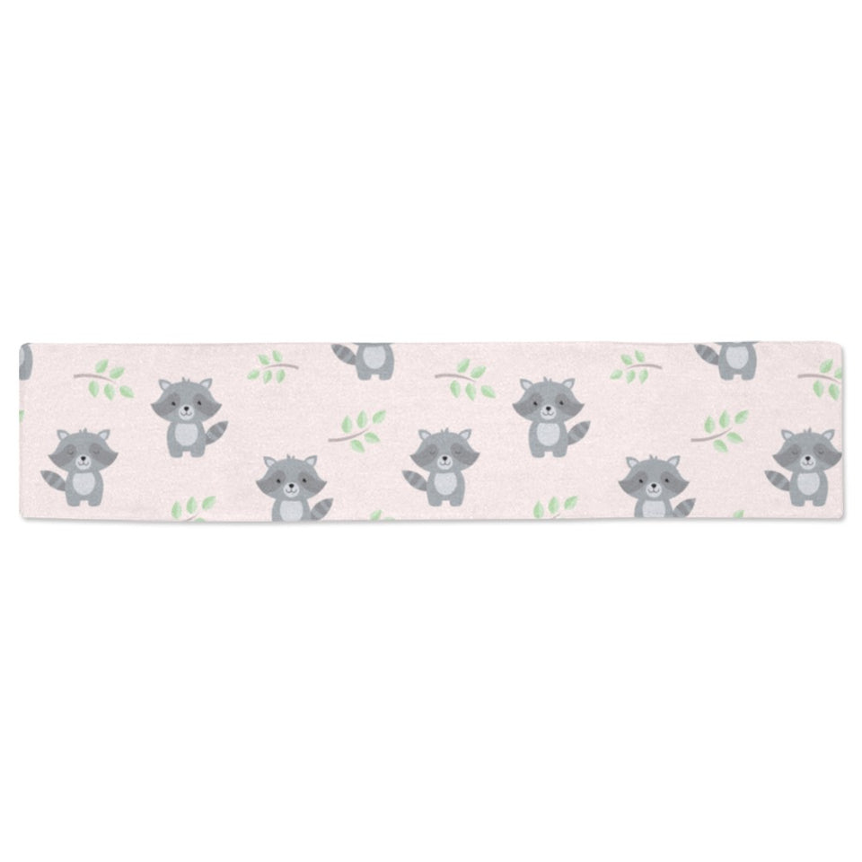 cute raccoons leaves pattern Table Runner