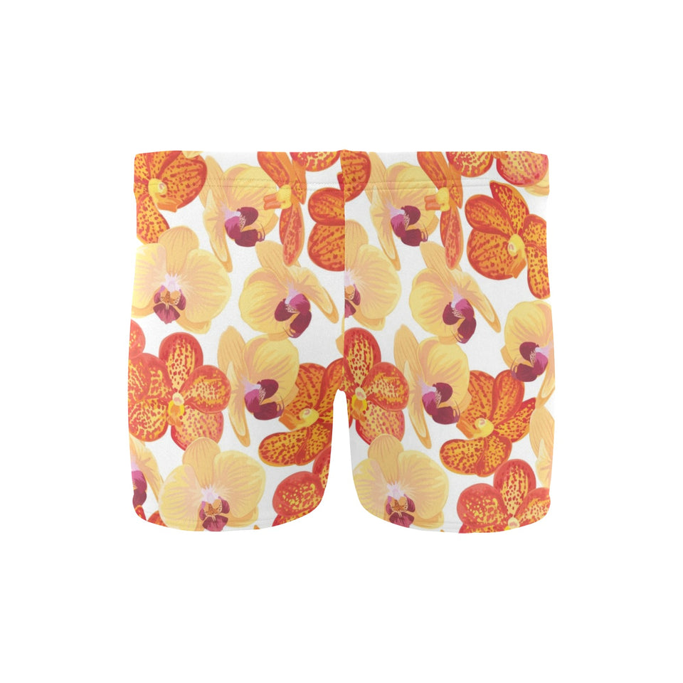 Orange yellow orchid flower pattern background Men's Swimming Trunks