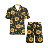 sunflower golden polygonal shapes Men's V-Neck Short Pajama Set
