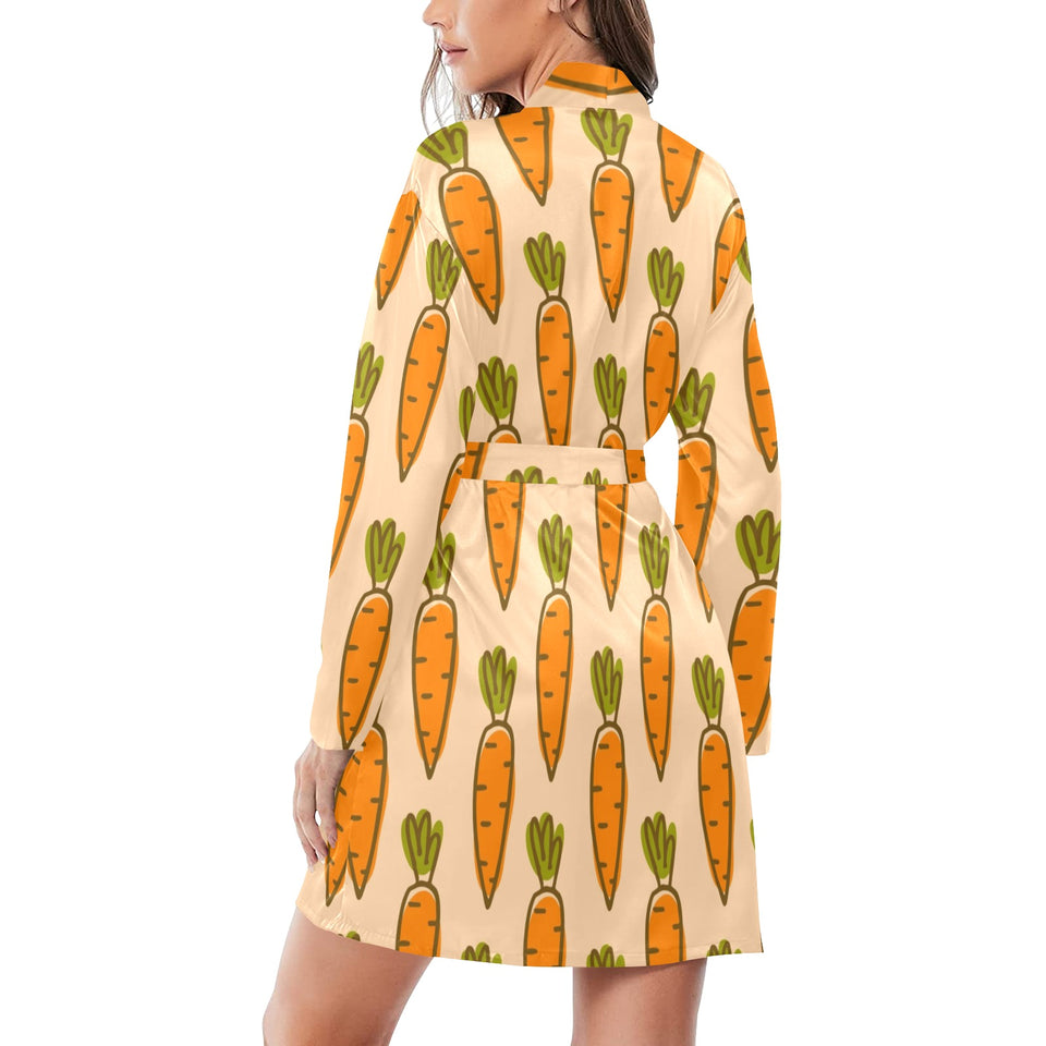Carrot Pattern Print Design 04 Women's Long Sleeve Belted Night Robe