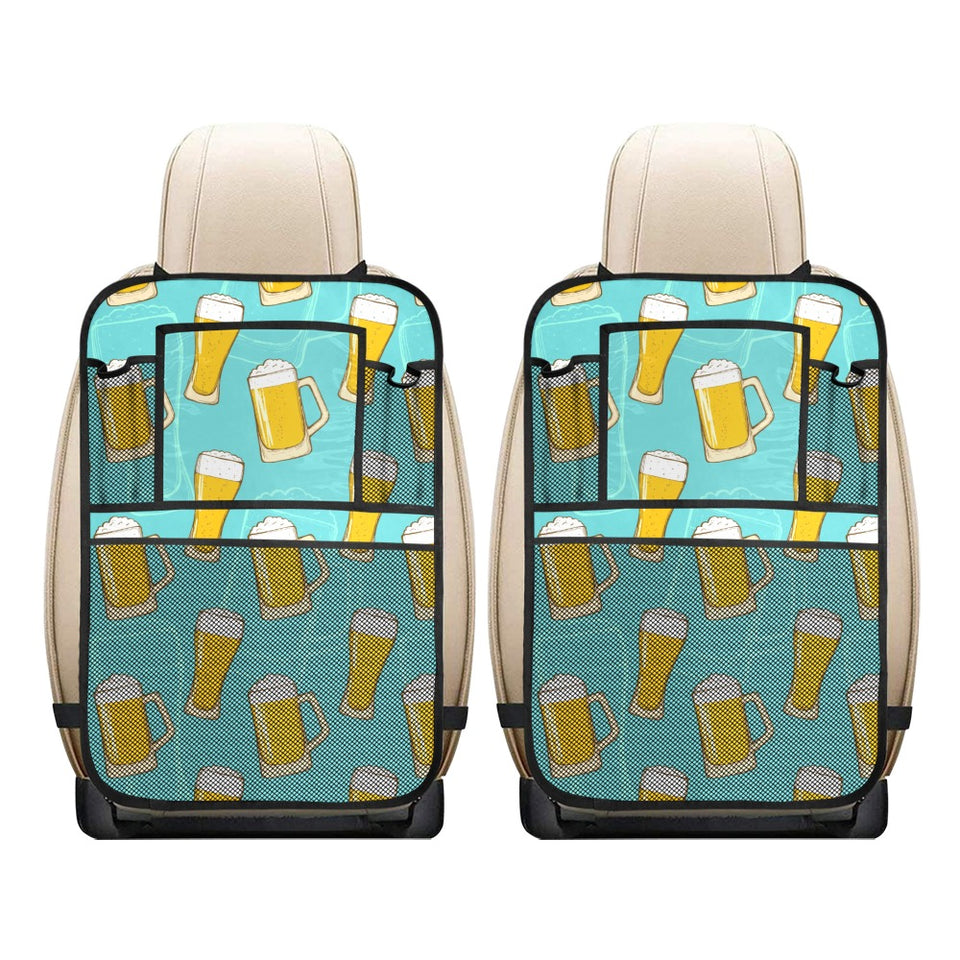 Beer pattern green background Car Seat Back Organizer